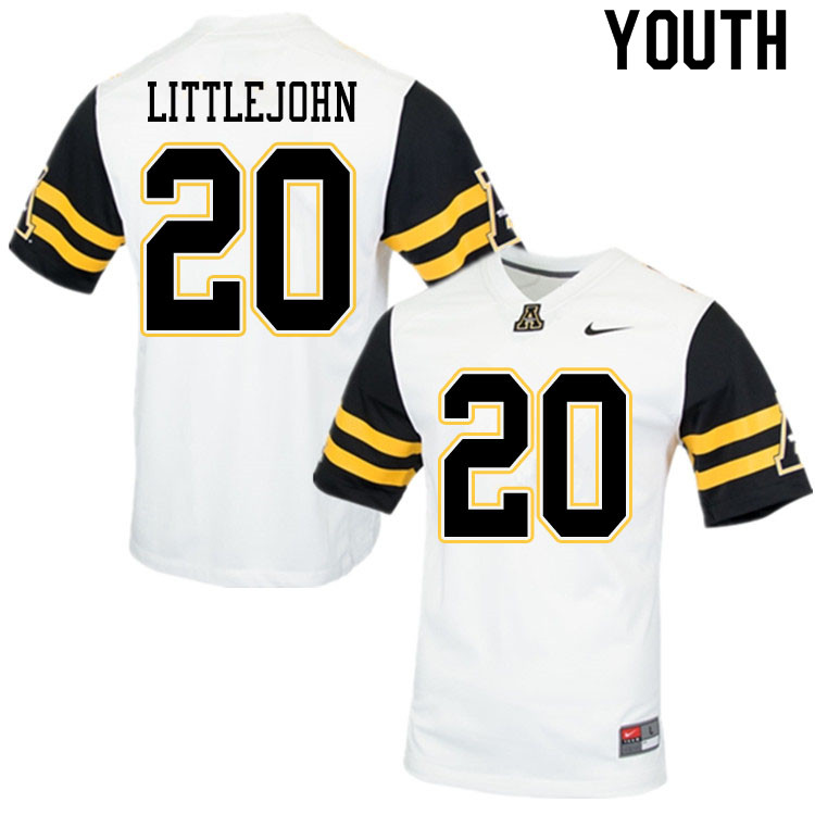 Youth #20 Je'Mari Littlejohn Appalachian State Mountaineers College Football Jerseys Sale-White - Click Image to Close
